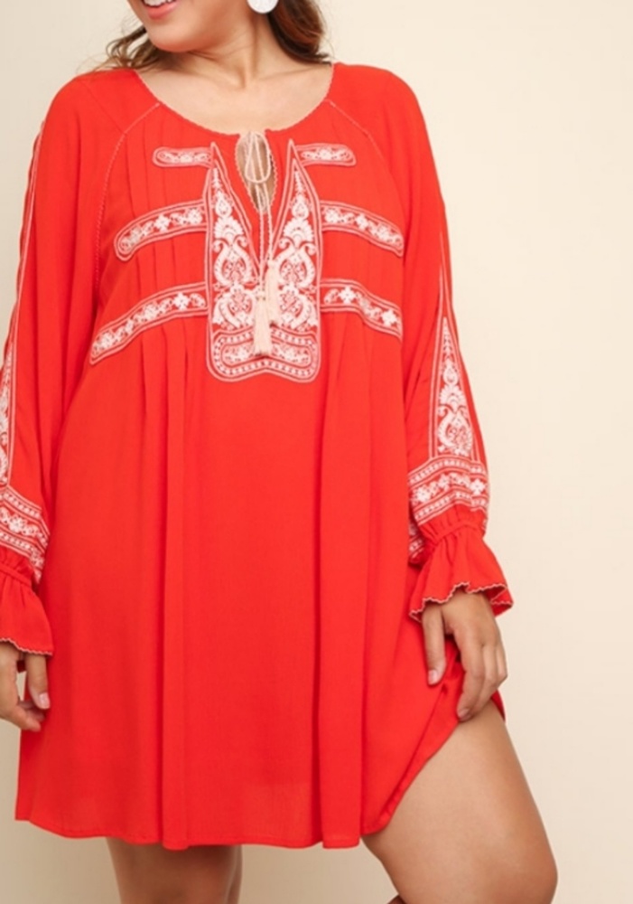 XL Burnt Orange Embroidered Dress - Picture 3 of 4